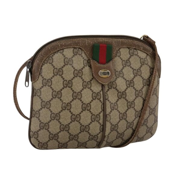 GUCCI GG Supreme Web Sherry Line Shoulder Bag PVC Beige Gold Auth 110668 - Picture 1 of 15